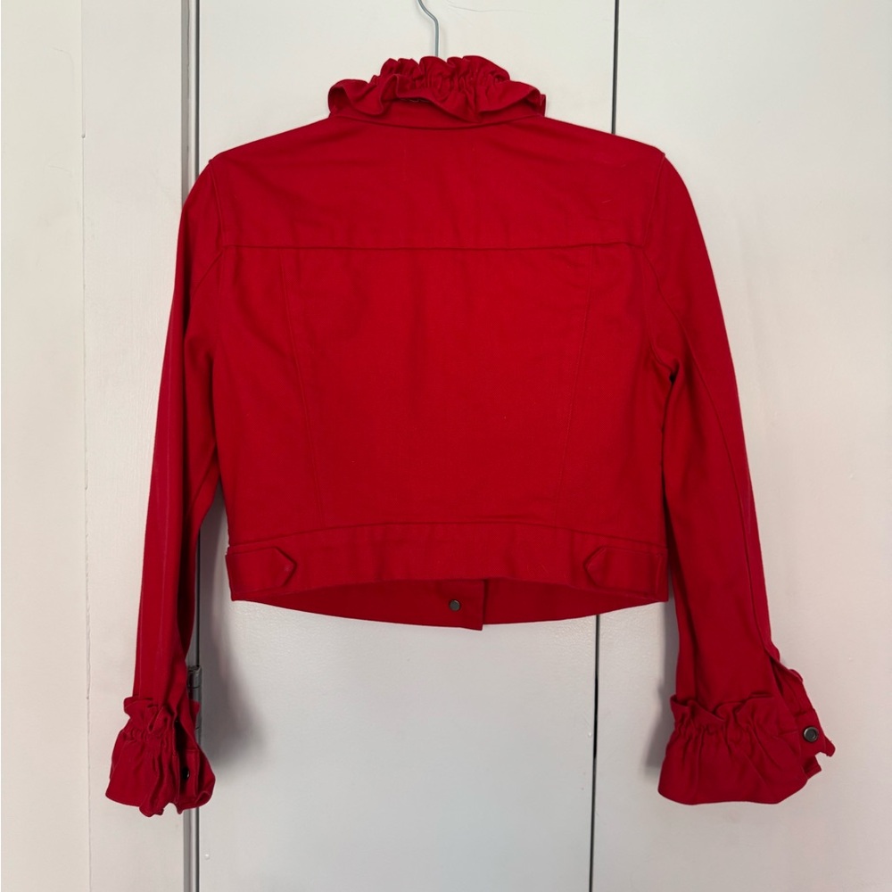 Simone Rocha Red Ruffled Denim Jacket - image 4